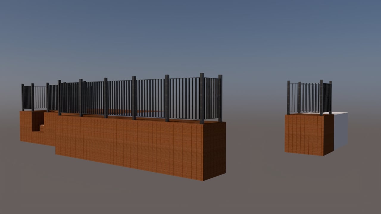 전원주택 데크 두 구역 3D